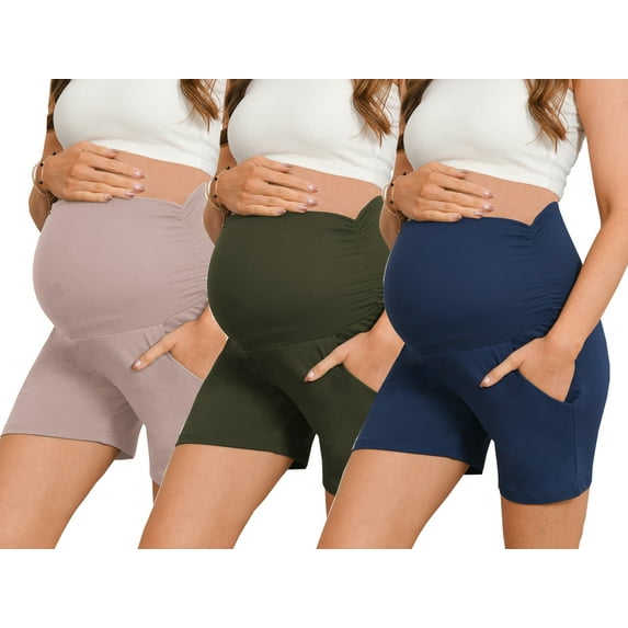 Bearsland Women's Maternity Shorts over Belly Pregnancy Yoga Workout Lounge Sleep Shorts with Pocket 3-Pack