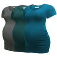 thumbnail image 1 of Bearsland Women’s Modal Breathable Short Sleeve Maternity Shirt Casual Side Ruched Tunic Pregnancy Top Clothes 3-Pack, 1 of 7