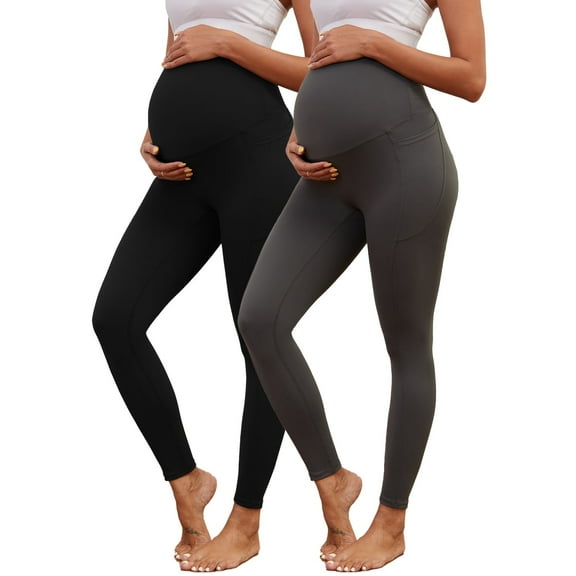 Bearsland Women's Plus Size Butterluxe Maternity Legging over The Belly Lounge Legging Buttery Soft Workout Yoga Pants for Women 2-Pack