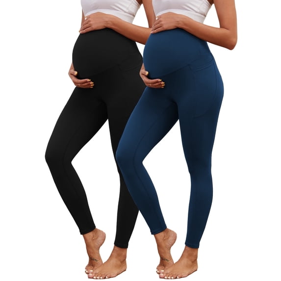 Bearsland Women's Plus Size Butterluxe Maternity Legging over The Belly Lounge Legging Buttery Soft Workout Yoga Pants for Women 2-Pack