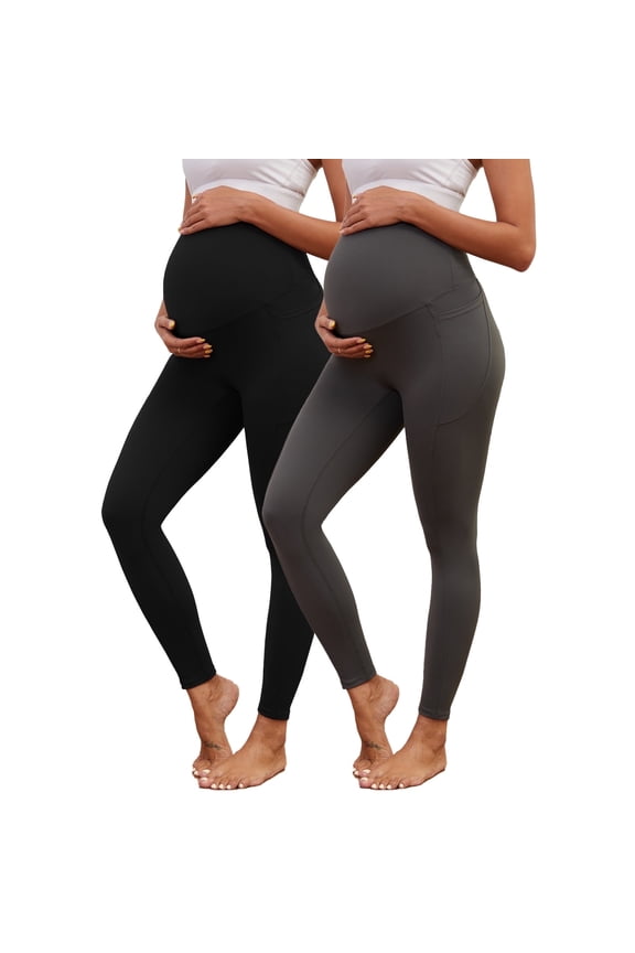 Women's Plus Size Butterluxe Maternity Legging over The Belly Lounge Legging Buttery Soft Workout Yoga Pants for Women 2-Pack