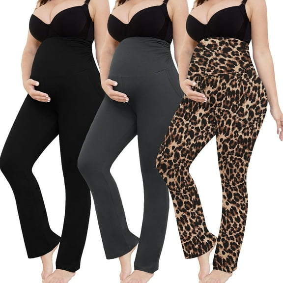 Bearsland Women's Plus Size Maternity Leggings over Belly Pregnancy Yoga Pants Active Wear Workout Pants with Pocket 3-Pack