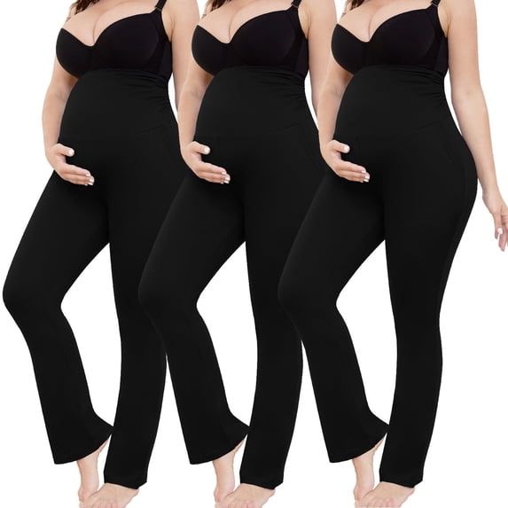 Bearsland Women's Plus Size Maternity Leggings over Belly Pregnancy Yoga Pants Active Wear Workout Pants with Pocket 3-Pack