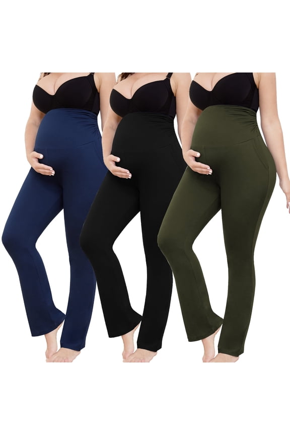 Women's Plus Size Maternity Leggings over Belly Pregnancy Yoga Pants Active Wear Workout Pants with Pocket 3-Pack