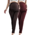 thumbnail image 1 of Bearsland Women's Plus Size Maternity Pants Drawstring Maternity Leggings Over The Belly Stretchy Straight Pregnancy Pants with Pockets 2-Pack, 1 of 7