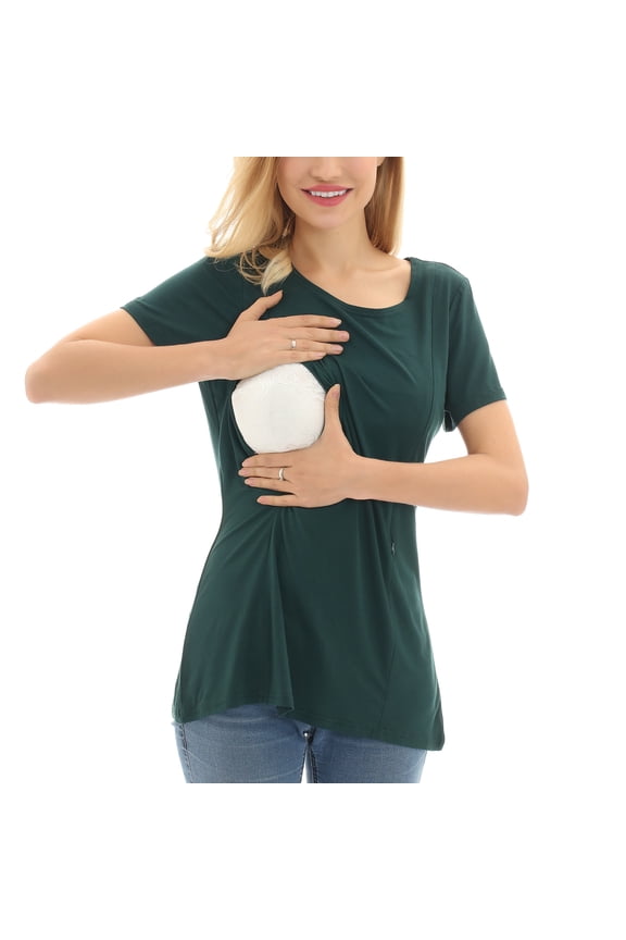 Women's Plus Size Short Sleeve Maternity Nursing Shirt Breastfeeding Top Blouse