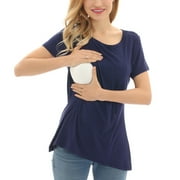 BEARSLAND Women's Plus Size Short Sleeve Maternity Nursing Shirt Breastfeeding Top Blouse