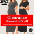 thumbnail image 1 of Bearsland Women's Short Sleeve Maternity Dress Ruched Split Pregnancy Maxi Dresses 2-Pack, 1 of 7