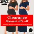thumbnail image 1 of Bearsland Women's Short Sleeve Maternity Dress Ruched Split Pregnancy Maxi Dresses 2-Pack, 1 of 7