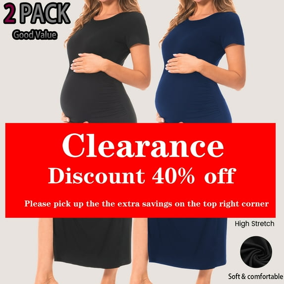 Bearsland Women's Short Sleeve Maternity Dress Ruched Split Pregnancy Maxi Dresses 2-Pack