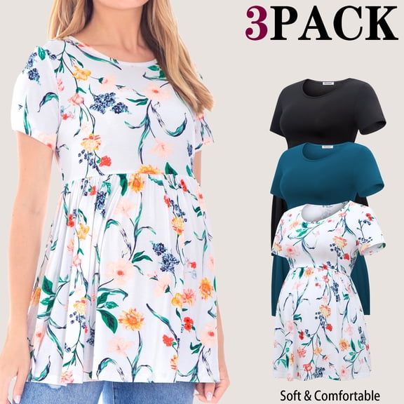 Bearsland Women's Short Sleeve Maternity Shirts Tops Pregnancy Clothes 3-Pack