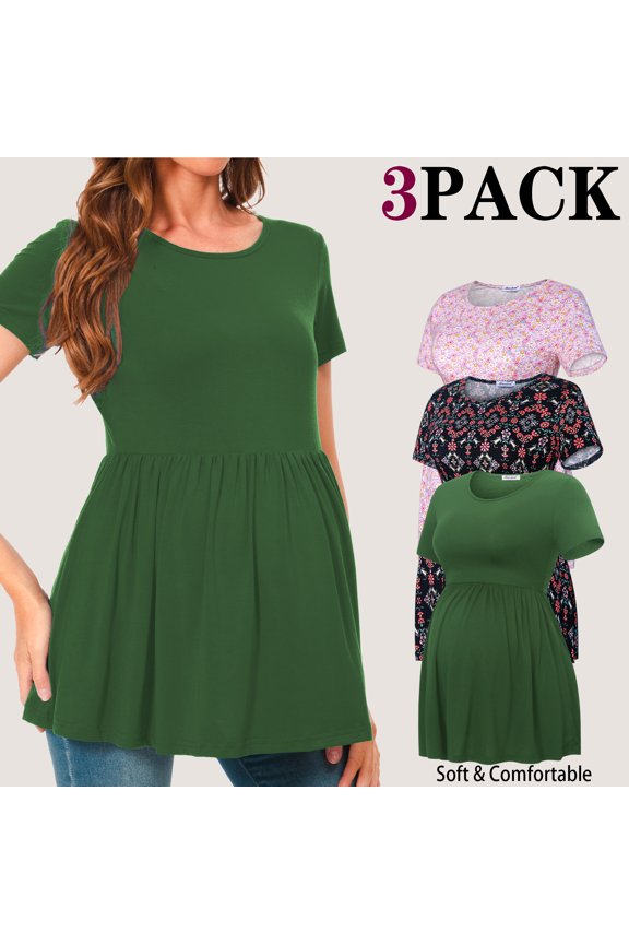 Women's Short Sleeve Maternity Shirts Tops Pregnancy Clothes 3-Pack