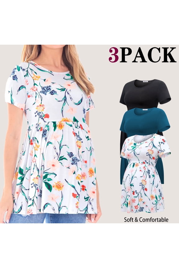 Women's Short Sleeve Maternity Shirts Tops Pregnancy Clothes 3-Pack