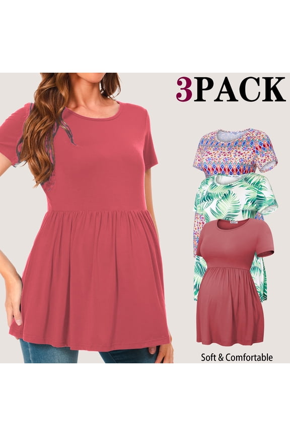 Women's Short Sleeve Maternity Shirts Tops Pregnancy Clothes 3-Pack