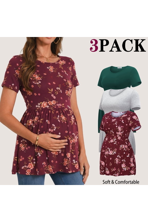 Women's Short Sleeve Maternity Shirts Tops Pregnancy Clothes 3-Pack