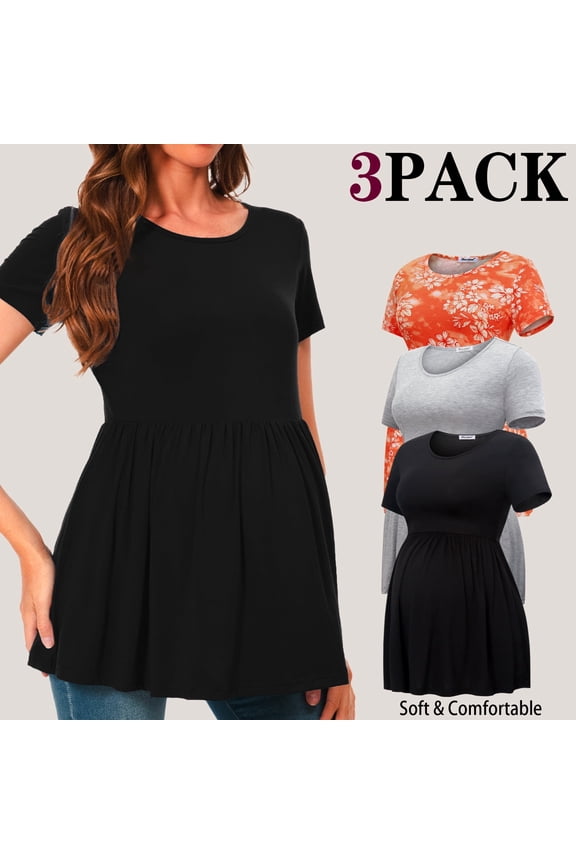 Women's Short Sleeve Maternity Shirts Tops Pregnancy Clothes 3-Pack