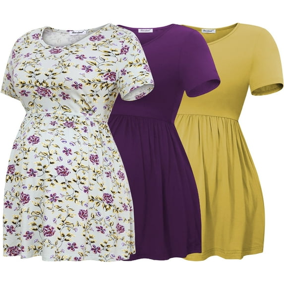 Bearsland Women's Short Sleeve Maternity Shirts Tops Pregnancy Clothes 3-Pack