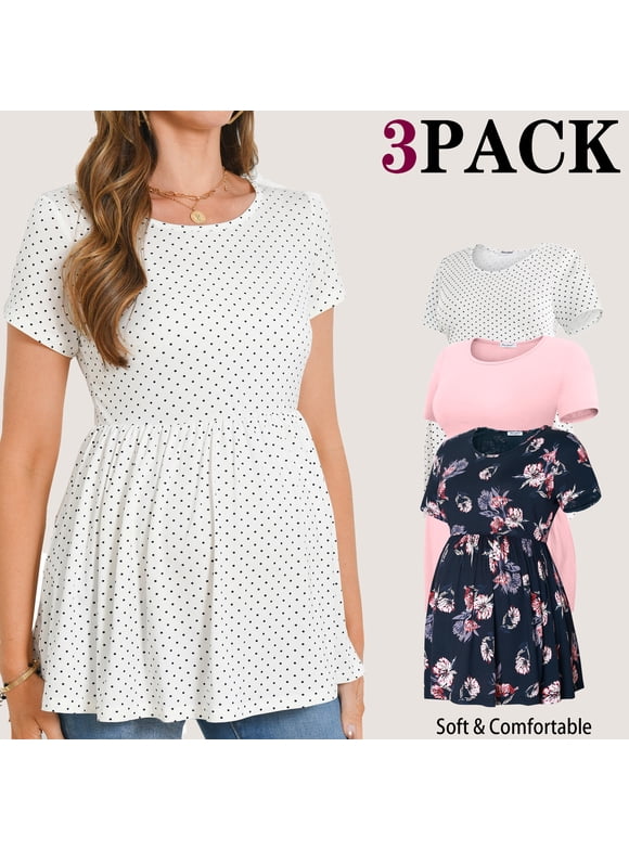 Women's Short Sleeve Maternity Shirts Tops Pregnancy Clothes 3-Pack