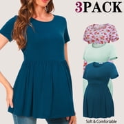 Bearsland Women's Short Sleeve Maternity Shirts Tops Pregnancy Clothes 3-Pack