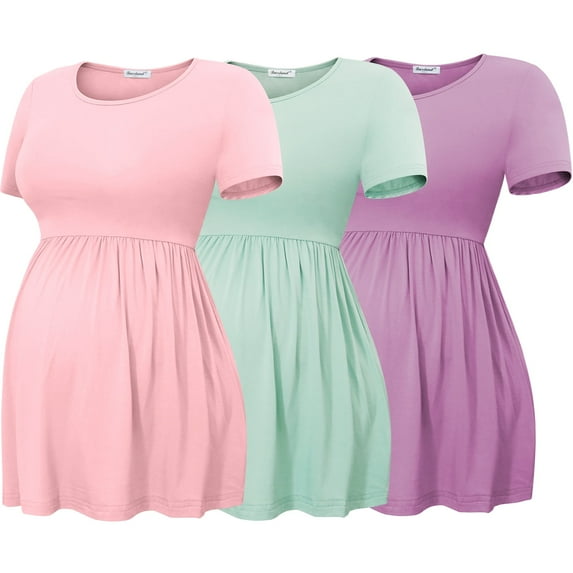 Bearsland Women's Short Sleeve Maternity Shirts Tops Pregnancy Clothes 3-Pack