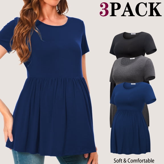 Bearsland Women's Short Sleeve Maternity Shirts Tops Pregnancy Clothes 3-Pack
