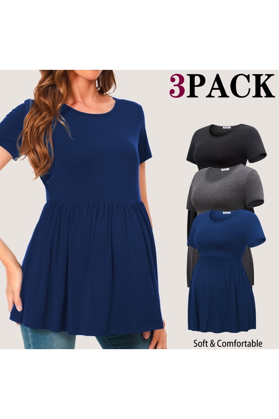 Women's Short Sleeve Maternity Shirts Tops Pregnancy Clothes 3-Pack