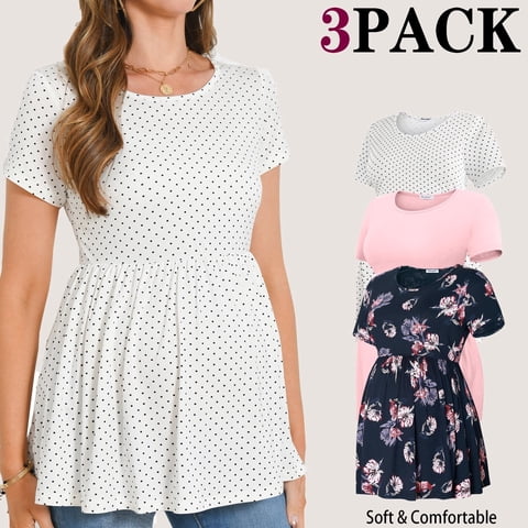 Women's Short Sleeve Maternity Shirts Tops Pregnancy Clothes 3-Pack