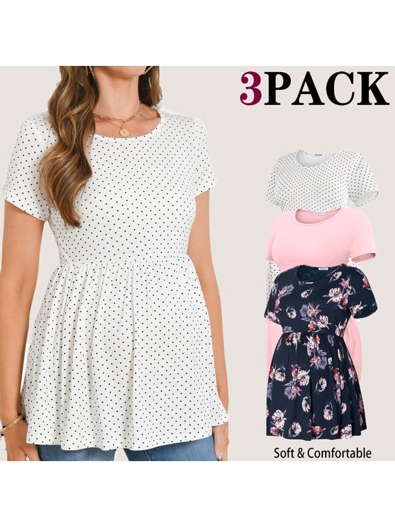 Women's Short Sleeve Maternity Shirts Tops Pregnancy Clothes 3-Pack