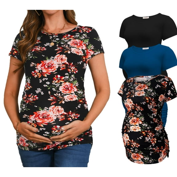 Bearsland Women's Short Sleeve Maternity T-Shirt Pregnancy Clothes 3-Pack