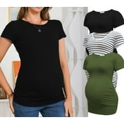 BEARSLAND Women's Short Sleeve Maternity Tops Side Ruched Tunic T-Shirts Pregnancy Clothes