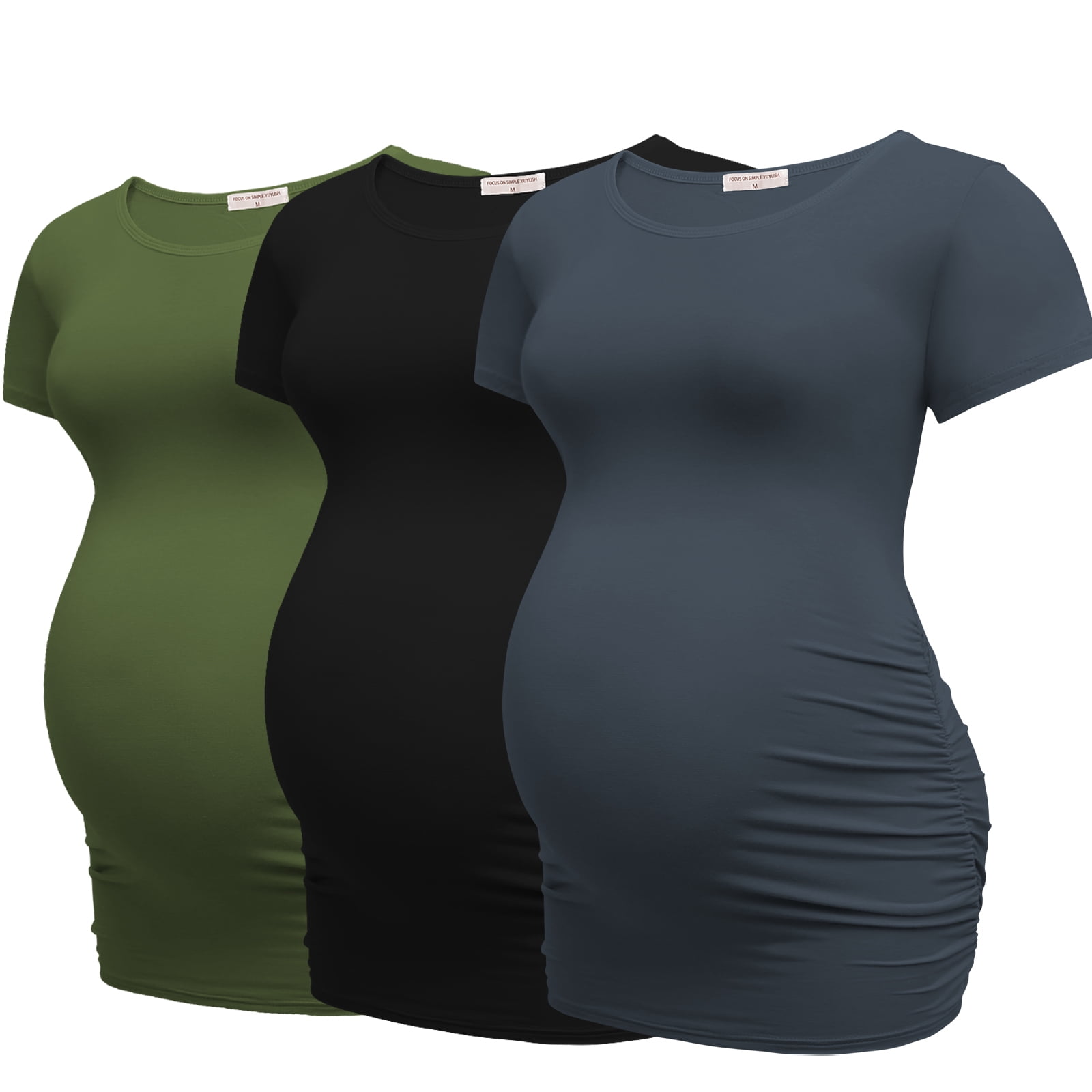 Women's Short Sleeve Maternity Tops Side Ruched Tunic T-Shirts Pregnancy Clothes