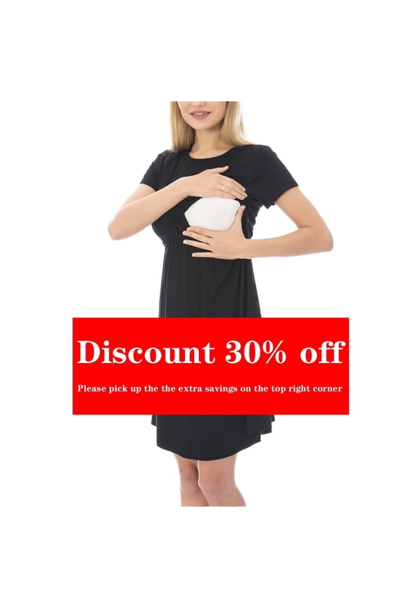 Women’s Short Sleeve Midi Maternity Nursing Dress Casual Breastfeeding Dress with Pocket