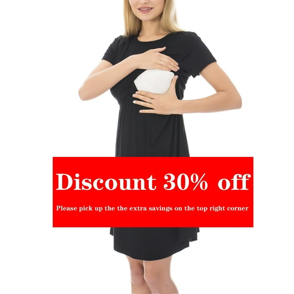 Bearsland Women’s Short Sleeve Midi Maternity Nursing Dress Casual Breastfeeding Dress with Pocket