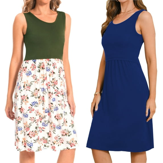 Bearsland Women’s Sleeveless Maternity Nursing Dress Breastfeeding Pregnancy Clothes With Pockets 2-Pack
