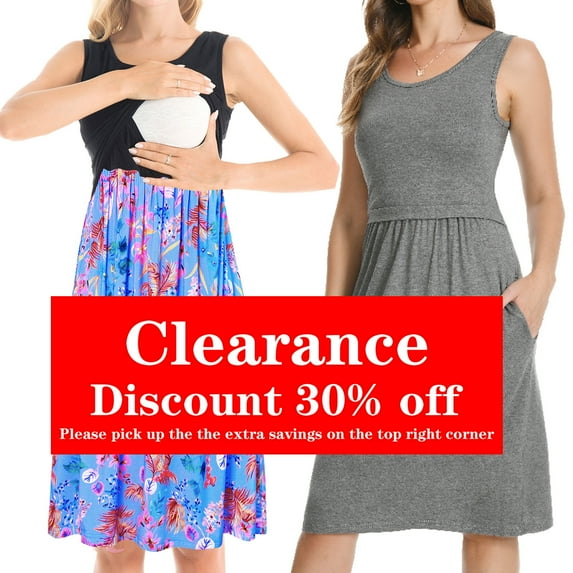 Bearsland Women’s Sleeveless Maternity Nursing Dress Breastfeeding Pregnancy Clothes With Pockets 2-Pack