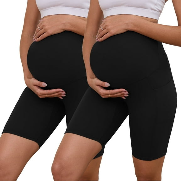 Bearsland Women's Plus Size Butterluxe Maternity Shorts over The Belly Pregnancy Yoga Shorts Workout Athletic Biker Shorts 2-Pack