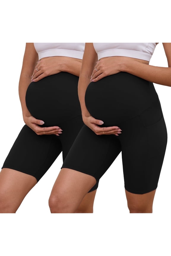 Women's Plus Size Butterluxe Maternity Shorts over The Belly Pregnancy Yoga Shorts Workout Athletic Biker Shorts 2-Pack