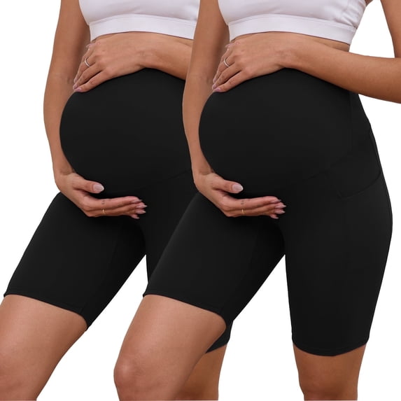 Bearsland Women's Plus Size Butterluxe Maternity Shorts over The Belly Pregnancy Yoga Shorts Workout Athletic Biker Shorts 2-Pack