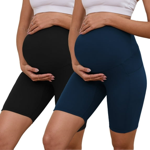 Bearsland Women's Plus Size Butterluxe Maternity Shorts over The Belly Pregnancy Yoga Shorts Workout Athletic Biker Shorts 2-Pack