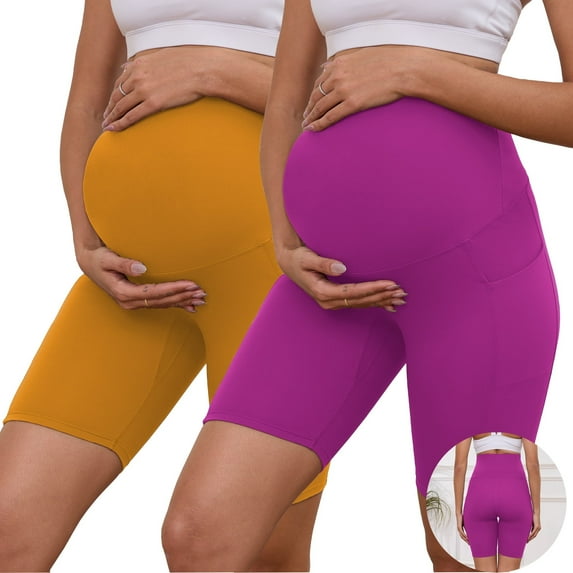 Bearsland Women's Plus Size Butterluxe Maternity Shorts over The Belly Pregnancy Yoga Shorts Workout Athletic Biker Shorts 2-Pack