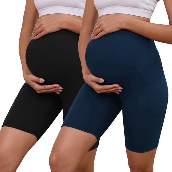 Bearsland Women's Plus Size Butterluxe Maternity Shorts over The Belly Pregnancy Yoga Shorts Workout Athletic Biker Shorts 2-Pack