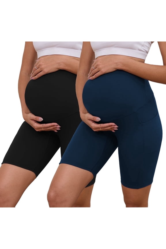 Women's Plus Size Butterluxe Maternity Shorts over The Belly Pregnancy Yoga Shorts Workout Athletic Biker Shorts 2-Pack