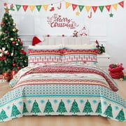 Beartech 3 piece Christmas Quilt Set Full/Queen Size Christmas Bedding Set Xmas Decor Gift Microfiber Quilts Cover Soft Holiday Bedding Bedspread Set with 1 Quilt & 2 Pillowshams