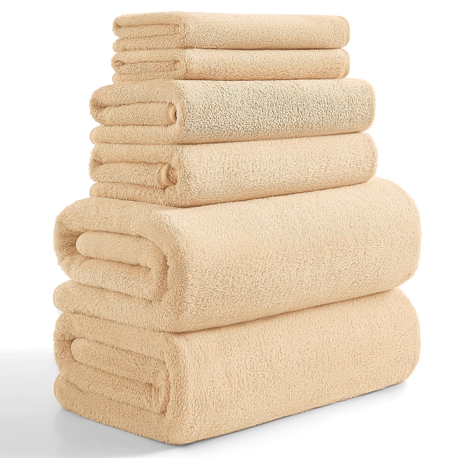 Beartech 6 Pack Bath Towel Set,Microfiber Towel Set,2 Bath Sheet,2 Hand Towel,2 Washcloth,Ultra Soft & Quickly Dry Bathroom Towel Set,Plush Highly Absorbent Shower Towel For Hotel Spa-Apricot