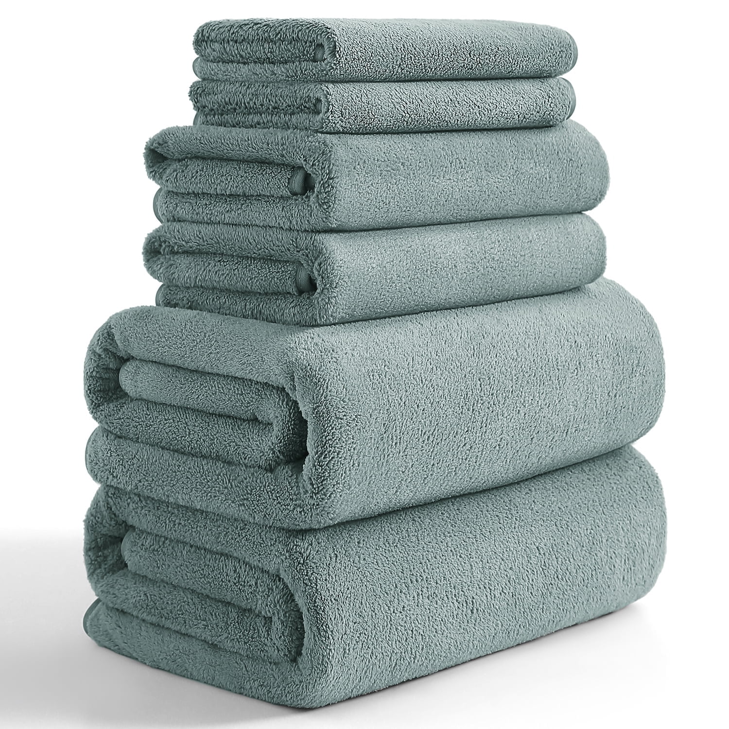 Beartech 6 Pack Bath Towel Set,Microfiber Towel Set,2 Bath Sheet,2 Hand Towel,2 Washcloth,Ultra Soft & Quickly Dry Bathroom Towel Set,Plush Highly Absorbent Shower Towel For Hotel Spa-Lichen