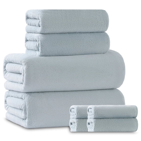 Beartech 8 Piece Bath Towels Set-2 Bath sheet,2 Hand Towel,4 Washcloths,Soft Lightweight Family Towel Highly Absorbent Microfiber Towel Quickly Dry & Less Lint Shower towel for Bathroom-Mint Green