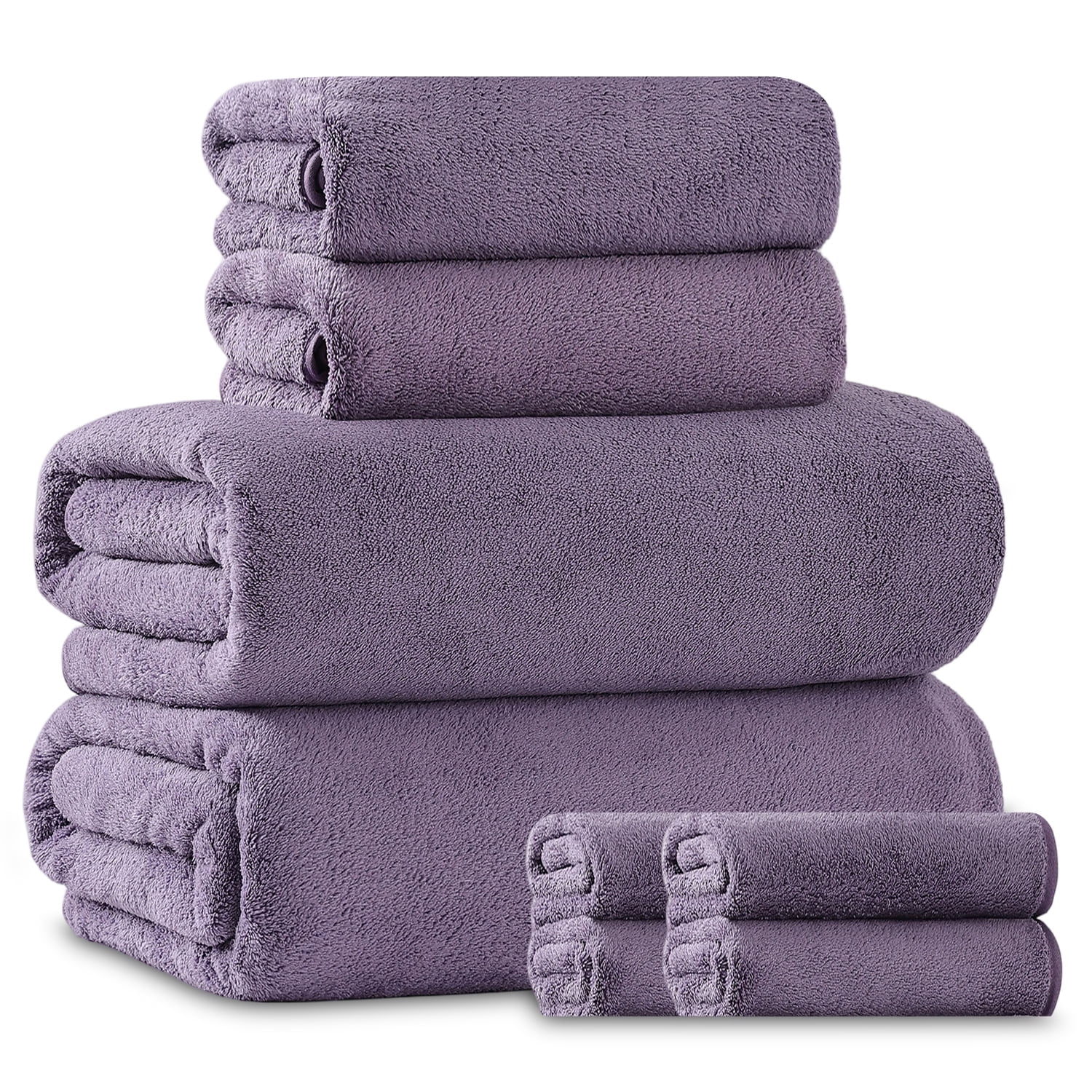 Beartech 8 Piece Bath Towels Set-2 Bath sheet,2 Hand Towel,4 Washcloths,Soft Lightweight Family Towel Highly Absorbent Microfiber Towel Quickly Dry & Less Lint Shower towel for Bathroom-Dark Purple