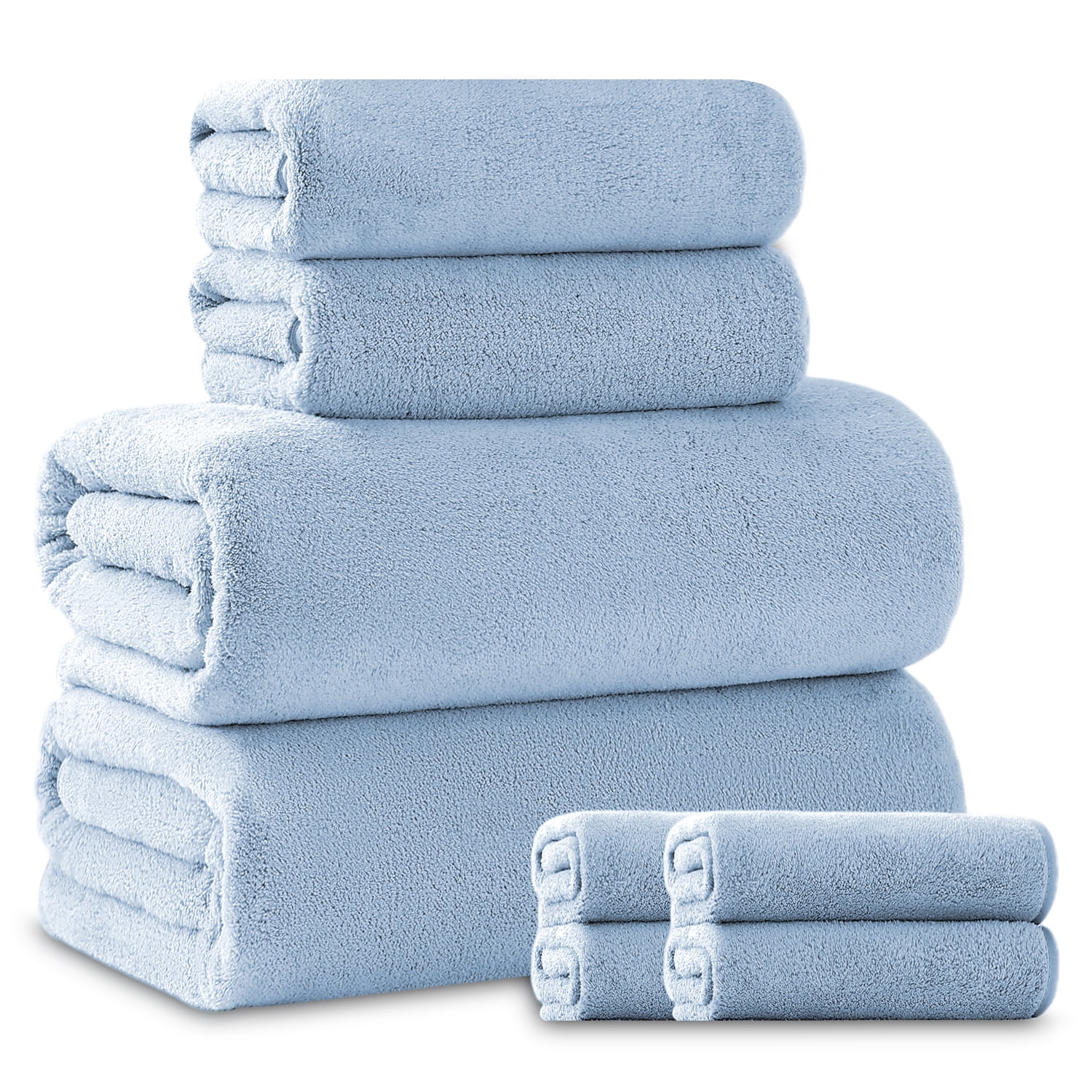 Beartech 8 Piece Bath Towels Set-2 Bath sheet,2 Hand Towel,4 Washcloths,Soft Lightweight Family Towel Highly Absorbent Microfiber Towel Quickly Dry & Less Lint Shower towel for Bathroom-Blue