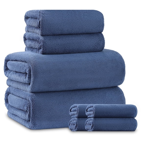 Beartech 8 Piece Bath Towels Set-2 Bath sheet,2 Hand Towel,4 Washcloths,Soft Lightweight Family Towel Highly Absorbent Microfiber Towel Quickly Dry & Less Lint Shower towel for Bathroom-Navy Blue