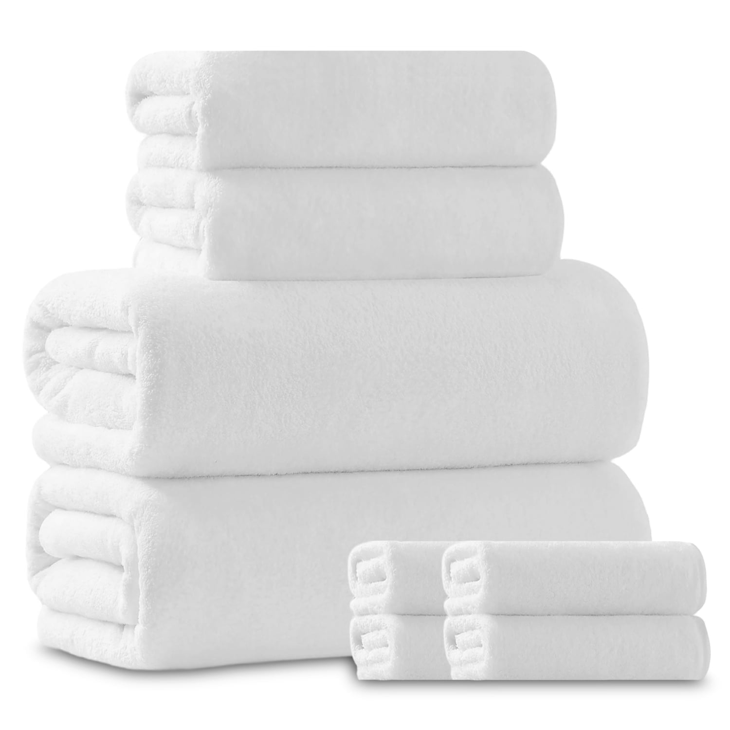 Beartech 8 Piece Bath Towels Set-2 Bath sheet,2 Hand Towel,4 Washcloths,Soft Lightweight Family Towel Highly Absorbent Microfiber Towel Quickly Dry & Less Lint Shower towel for Bathroom-White
